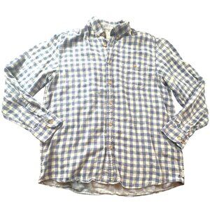 ROWM Blue & White Checkered Mens Long Sleeve Button Down Shirt L Soft‎